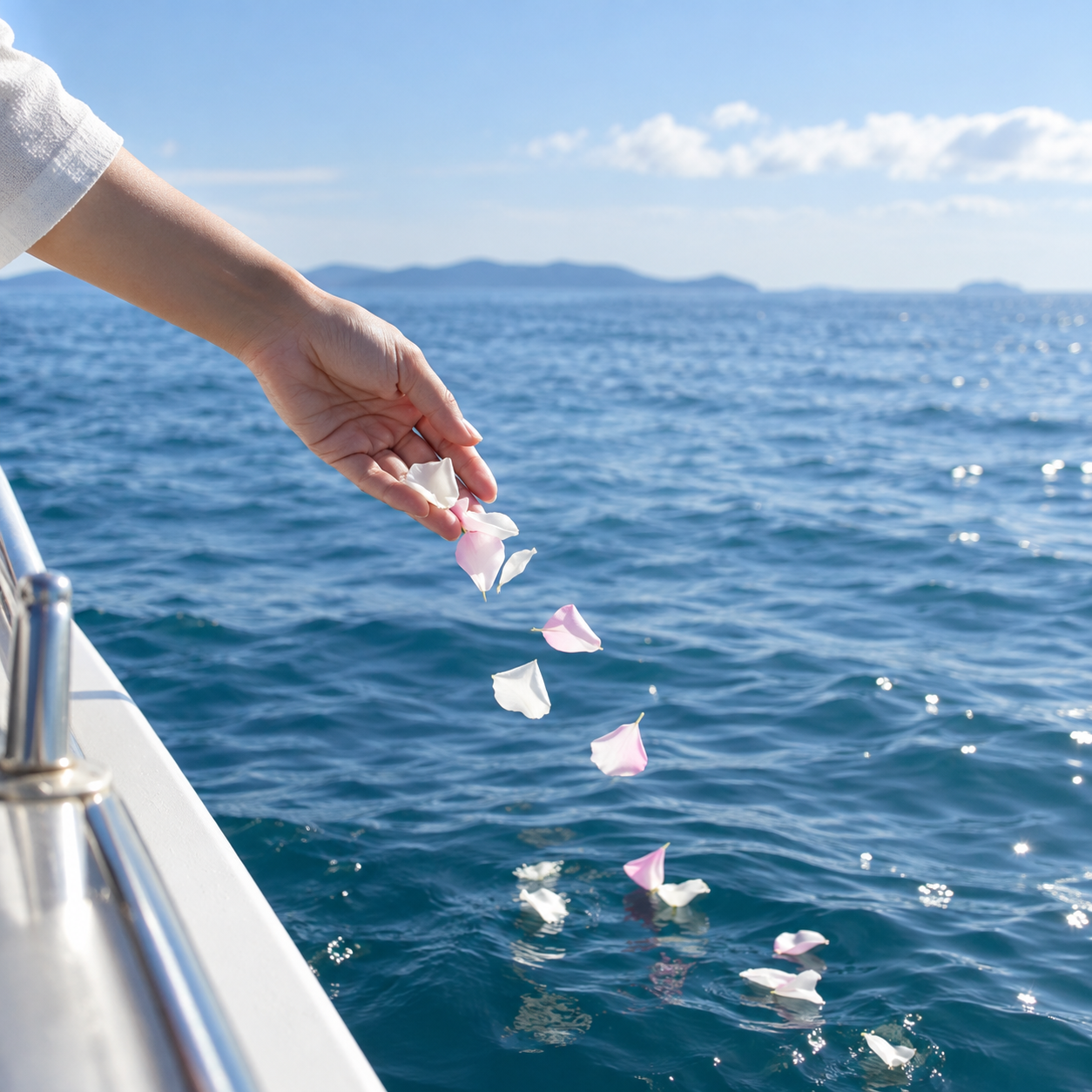 海に花びらを手向ける海洋散骨のイメージ